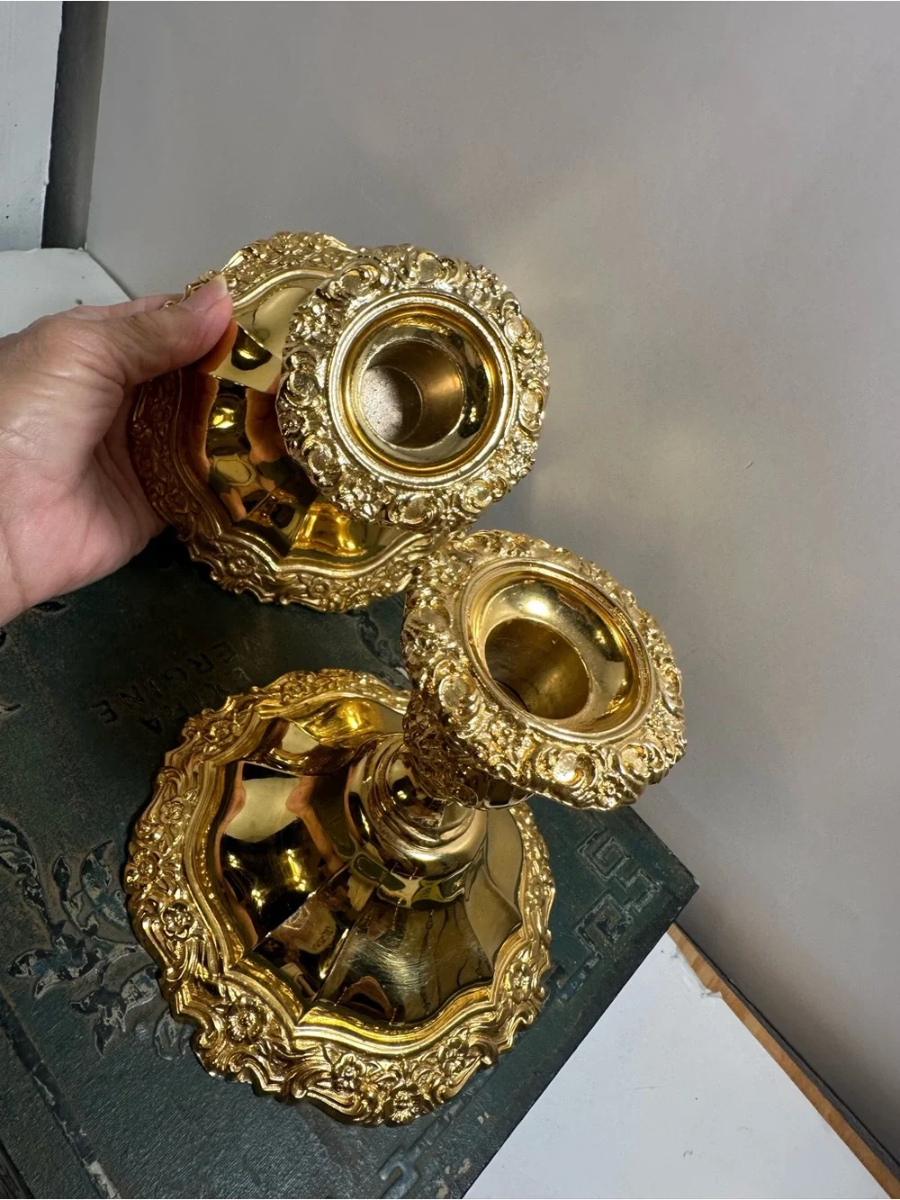 Brass Rococo-Style Candlestick Pair
